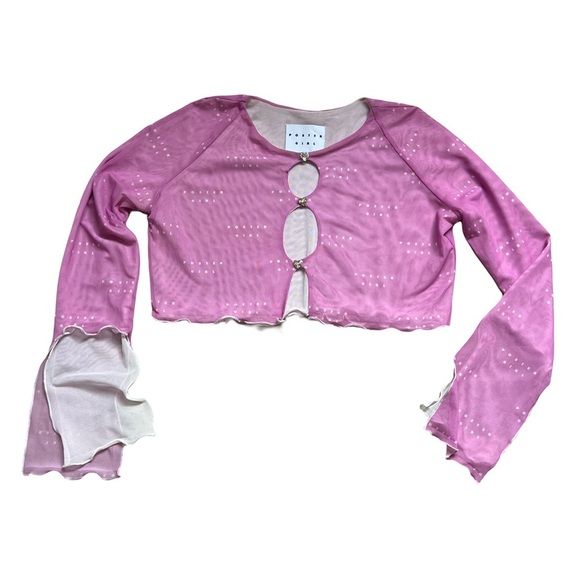 POSTER GIRL Pink Sheer Long Sleeve Crop Top - Picture 1 of 6